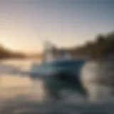 A sleek inshore fishing boat gliding through calm waters