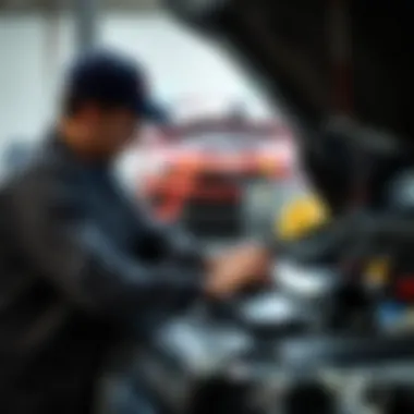 Mechanic performing maintenance on a Subaru Outback