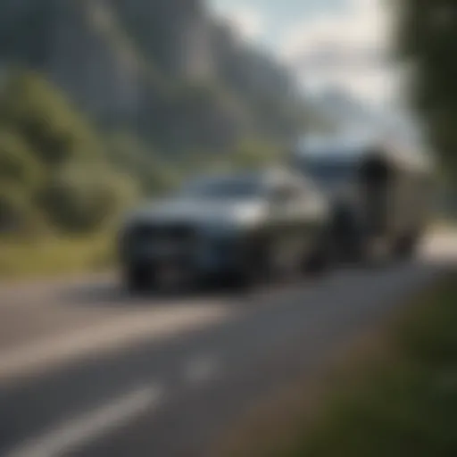 Powerful SUV towing a trailer on a scenic road