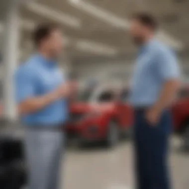 Customer interacting with a sales representative at a Ford dealership in Biloxi