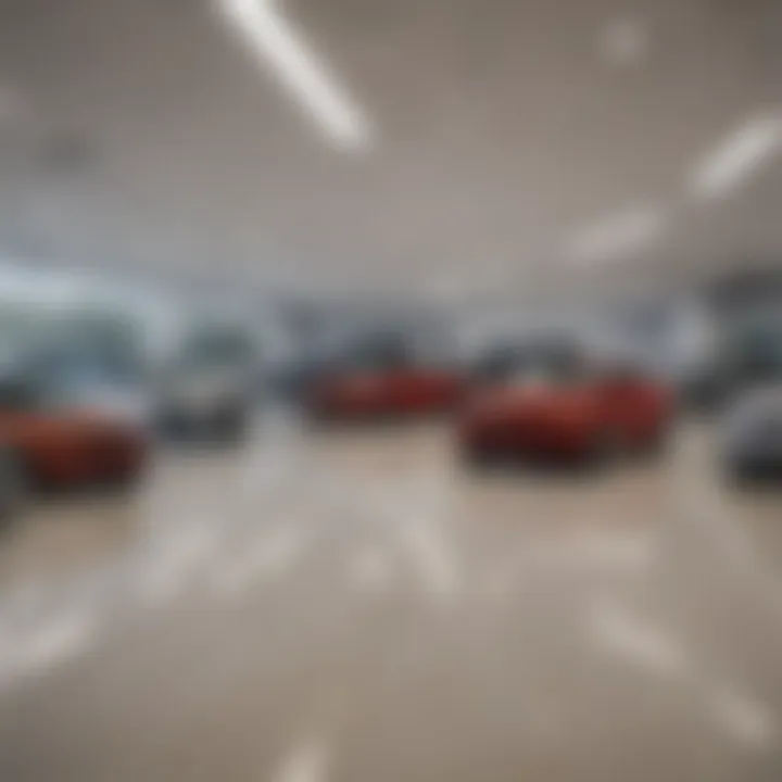 Interior of a Biloxi Ford dealership displaying various Ford models