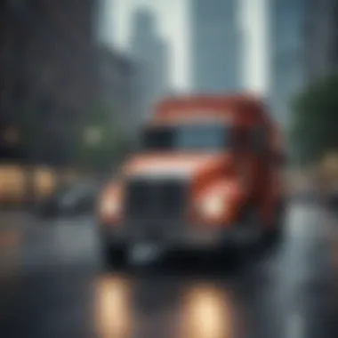 A tow truck navigating through a city street