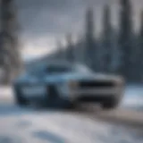 Dodge Challenger parked against a snowy Minnesota backdrop