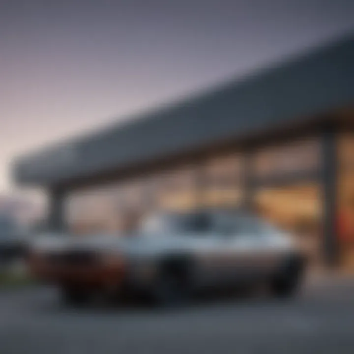 Exterior view of Courtesy Dodge dealership showcasing its modern architecture