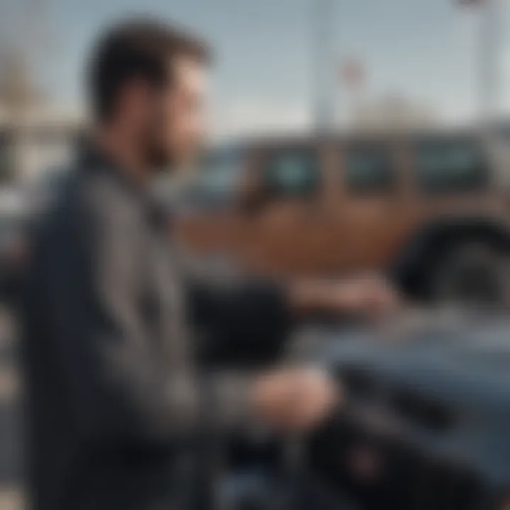 Customer receiving keys to a new Jeep from the dealership