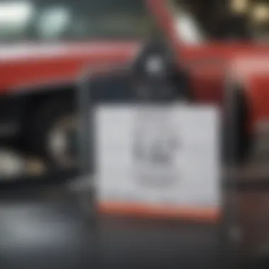 Close-up of a used car price tag with details in a dealership