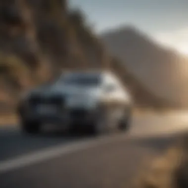 Side profile of an SUV on a scenic road