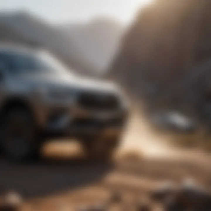 Dynamic view of a powerful SUV in motion on rough terrain