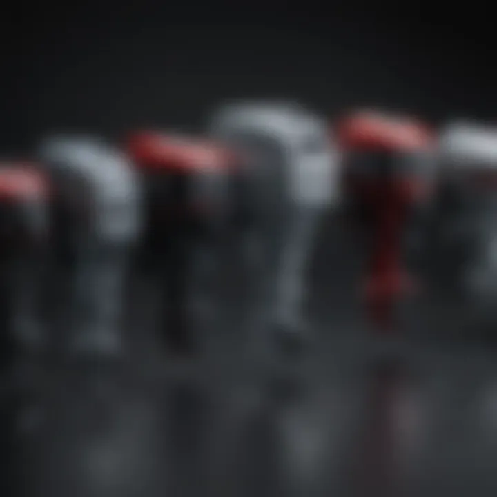 An array of various types of RC boat outboard motors displayed side by side for comparison.