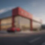 Exterior view of Red Noland Cadillac dealership showcasing the modern architecture and Cadillac signage