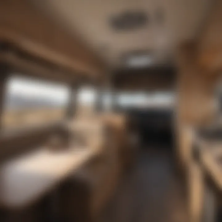 Interior layout of a modern tagalong camper showcasing space optimization