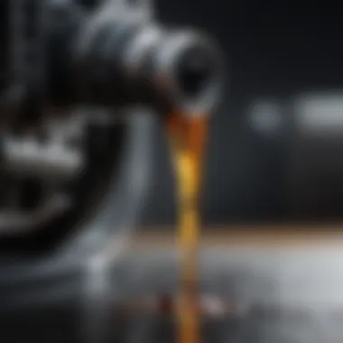 A close-up of motor oil pouring into an engine