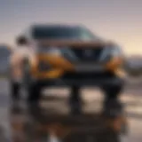 Sleek front view of the new Nissan Rogue showcasing its bold grille and striking headlights