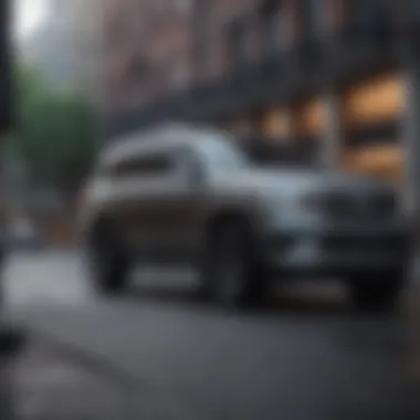 Large SUV Urban Setting A striking view of a large SUV parked in an urban setting