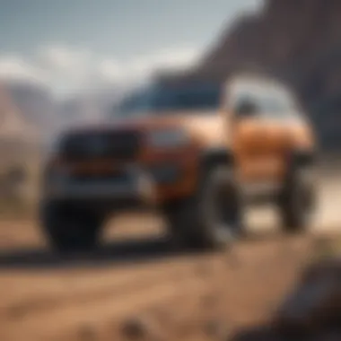Off-Road Capable Large SUV A powerful large SUV demonstrating off-road capabilities in a rugged environment