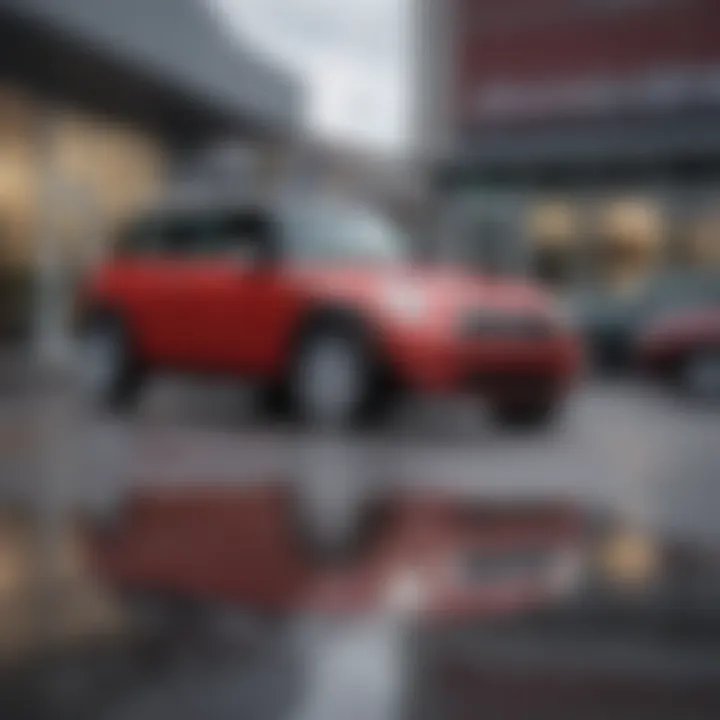 A vibrant Mini Cooper parked in front of a local dealership in Scranton, showcasing its iconic design.