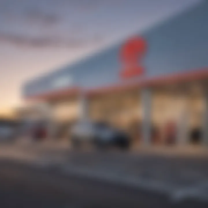 Exterior view of a Toyota dealership in Iron Mountain showcasing brand signage.