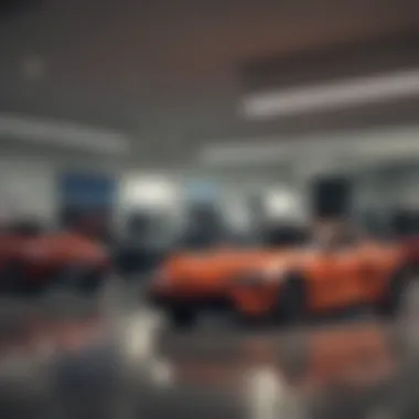 Showroom displaying a variety of Toyota models available for sale.