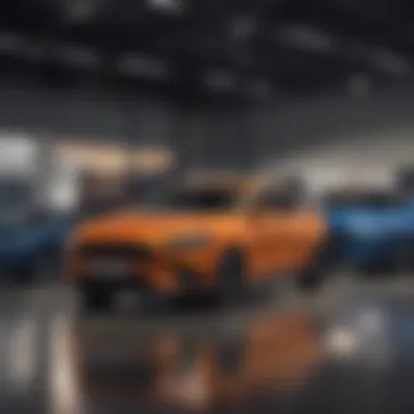 Showroom displaying various Ford models available for sale