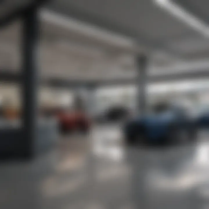 Service area of a Mazda dealership with technicians at work