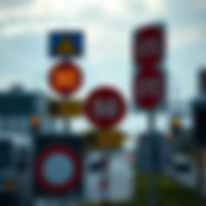 A futuristic representation of traffic signs indicating emerging trends in road signage.