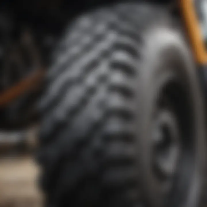 Close-up of scrambler tire tread pattern