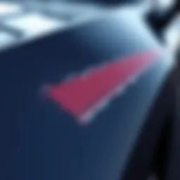 Close-up view of deep scratch on car paint