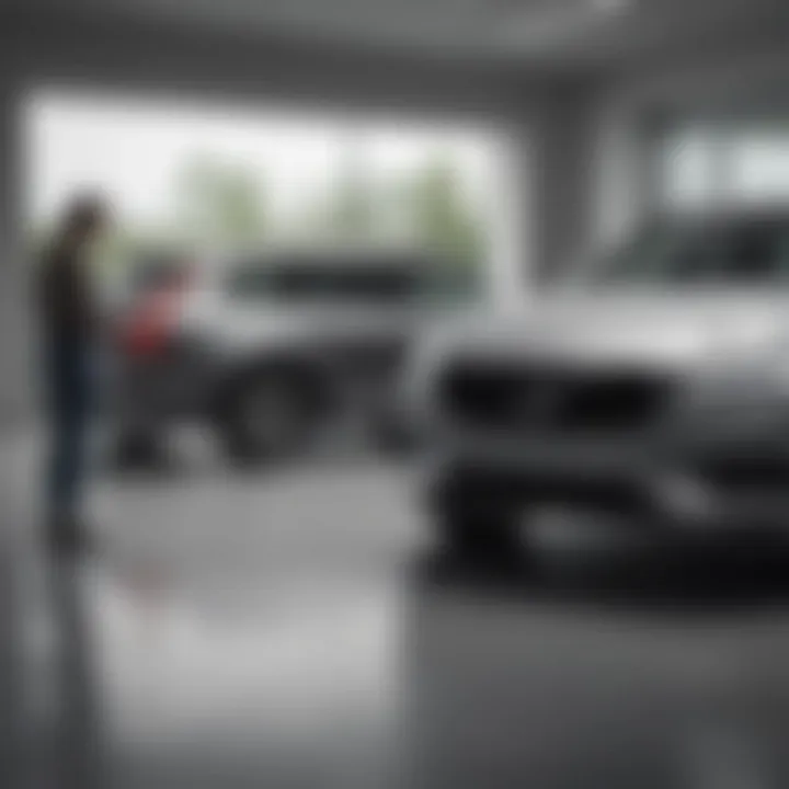 A satisfied customer examining a used Volvo at a trusted dealership in Minnesota.