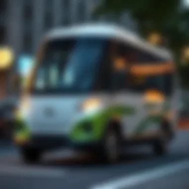 Eco-Friendly Shuttle Vehicle Eco-friendly shuttle vehicle in urban setting