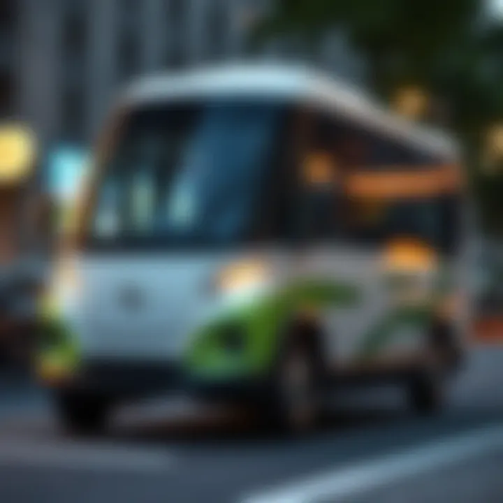 Eco-Friendly Shuttle Vehicle Eco-friendly shuttle vehicle in urban setting