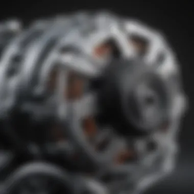 Detailed View of an Alternator Close-up of an automotive alternator showcasing its components