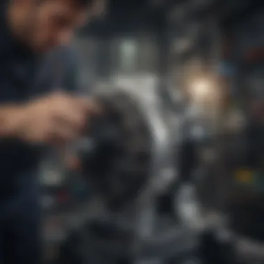 Professional Maintenance of an Alternator Mechanic performing maintenance on a car alternator